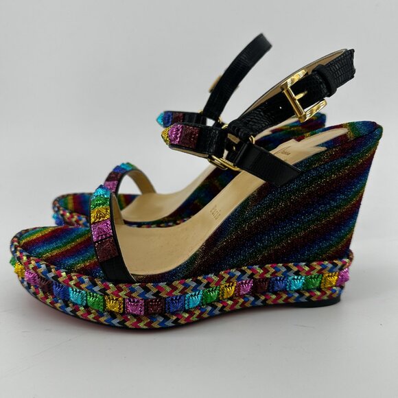 Louboutin Metallic Rainbow Spike Wedges - Size 40 - Picture 5 of 8